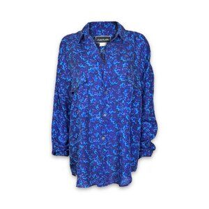 Vintage Blue Patterned Button-Up Blouse